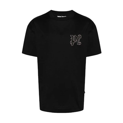 PALM ANGELS Black Crewneck Short Sleeve T-Shirt Solid Color PMAA001R24JER0051077