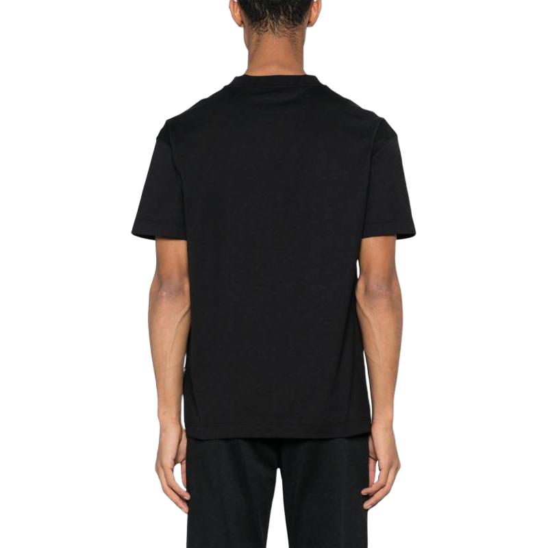 Shop PALM ANGELS  Black Crewneck Short Sleeve T-Shirt Solid Color PMAA001R24JER0051077