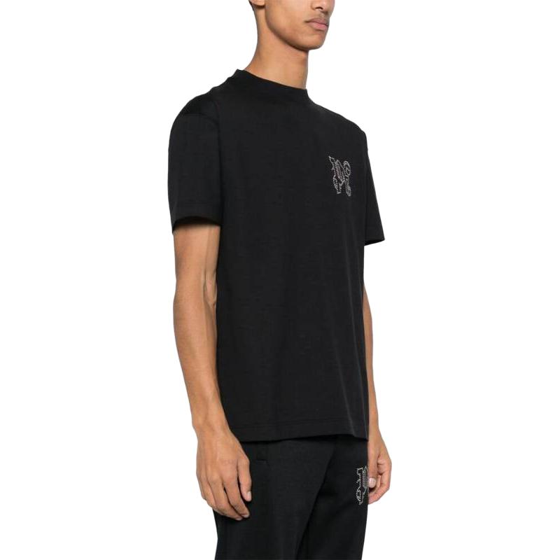 Purchase PALM ANGELS  Black Crewneck Short Sleeve T-Shirt Solid Color PMAA001R24JER0051077
