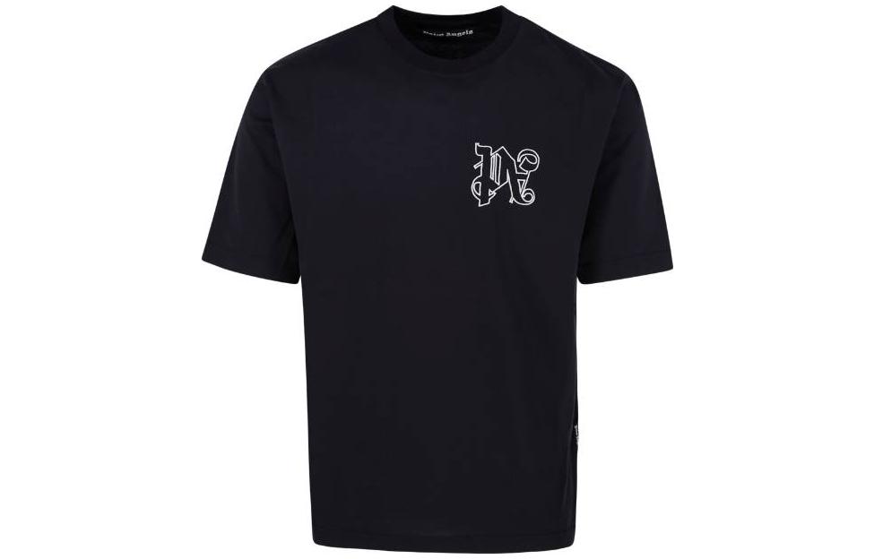 Order Palm Angels  Black Crewneck T-Shirt with Front Logo Print. PMAA089E23JER0011003