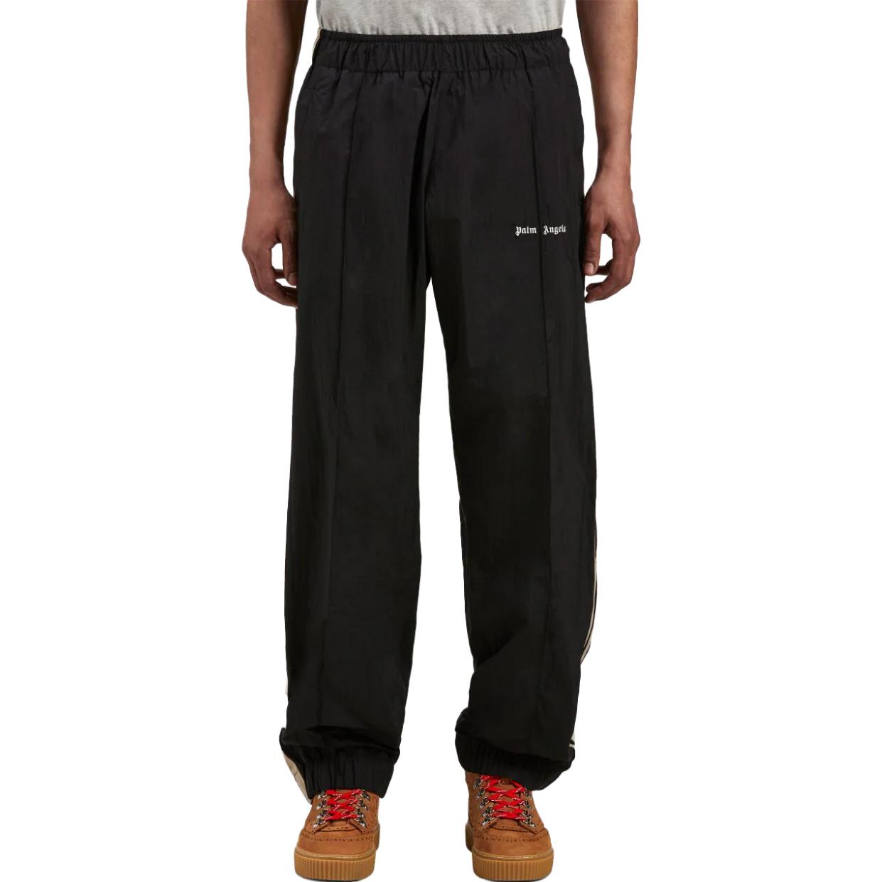 Shop Palm Angels  Black Elastic Alphabet Print Casual Pants. PMCJ018F23FAB0011003