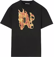 Palm Angels Black Flame Logo Print Crew Neck Short Sleeve T-Shirt PMAA072R24JER0011076 Palm Angels Black Flame Logo Print Crew Neck Short Sleeve T-Shirt PMAA072R24JER0011076