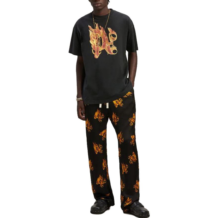 Purchase Palm Angels  Black Flame Logo Print Crew Neck Short Sleeve T-Shirt PMAA072R24JER0011076