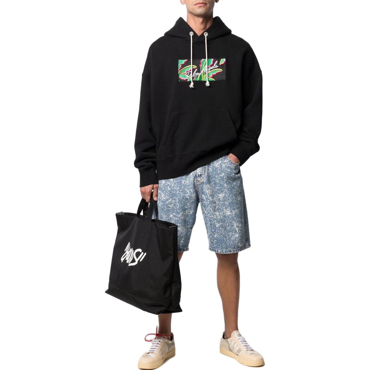 Lookbook PALM ANGELS 黑色连帽衫植物字母图案. PMBB058S21FLE0041001