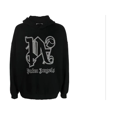 Palm Angels Black Hoodie with Letter Print Pullover Design PMBB126E23FLE0011003
