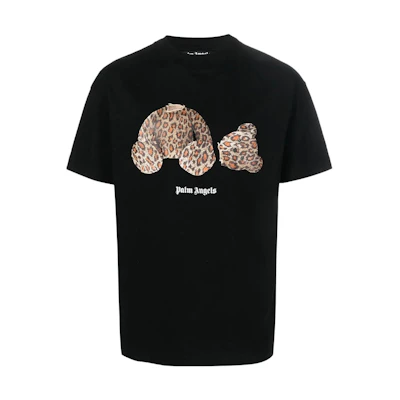 Palm Angels Black Leopard Bear Print Crewneck T-Shirt PMAA001S22JER0181060