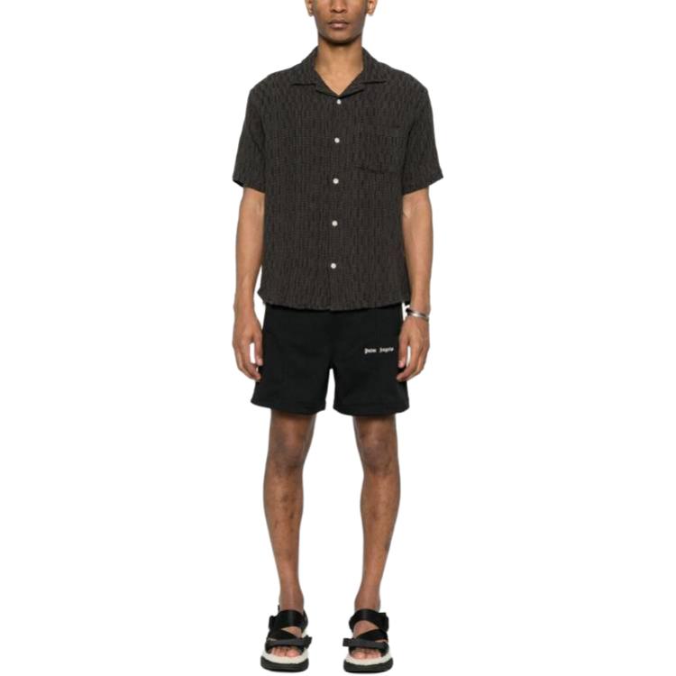 Lookbook Palm Angels  Black Letter Stripe Print Elastic Casual Shorts PMCL004S24FAB0021003