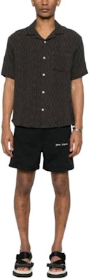 Palm Angels Black Letter Stripe Print Elastic Casual Shorts PMCL004S24FAB0021003 Lookbook Palm Angels Black Letter Stripe Print Elastic Casual Shorts PMCL004S24FAB0021003