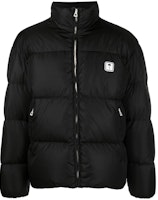 PALM ANGELS Black Logo Print High-Neck Zip Puffer Jacket. PMED019F22FAB0021001 PALM ANGELS Black Logo Print High-Neck Zip Puffer Jacket. PMED019F22FAB0021001