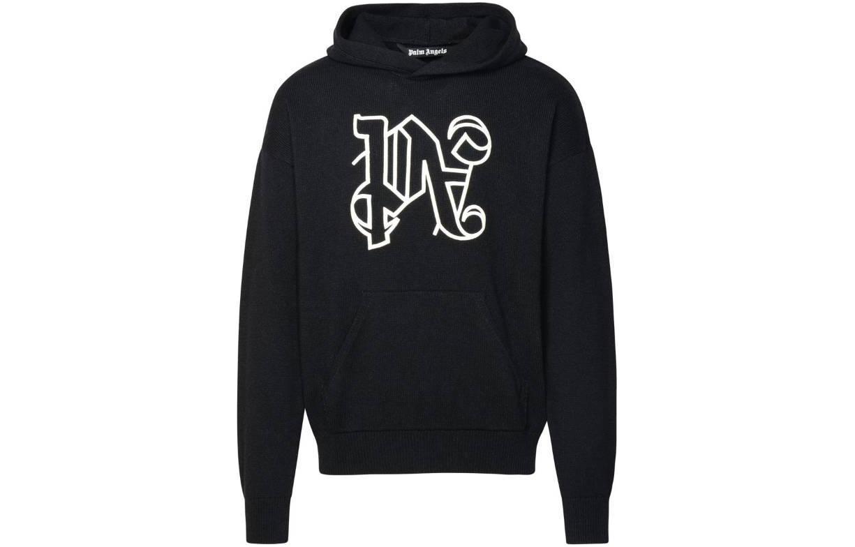 PALM ANGELS  Black Logo Print Pullover Hoodie PMHU006R24KNI0011003