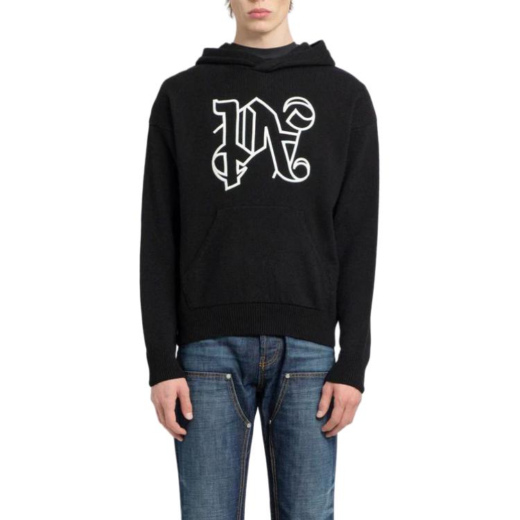 Shop PALM ANGELS 黑色 Logo 印花連帽衛衣 PMHU006R24KNI0011003