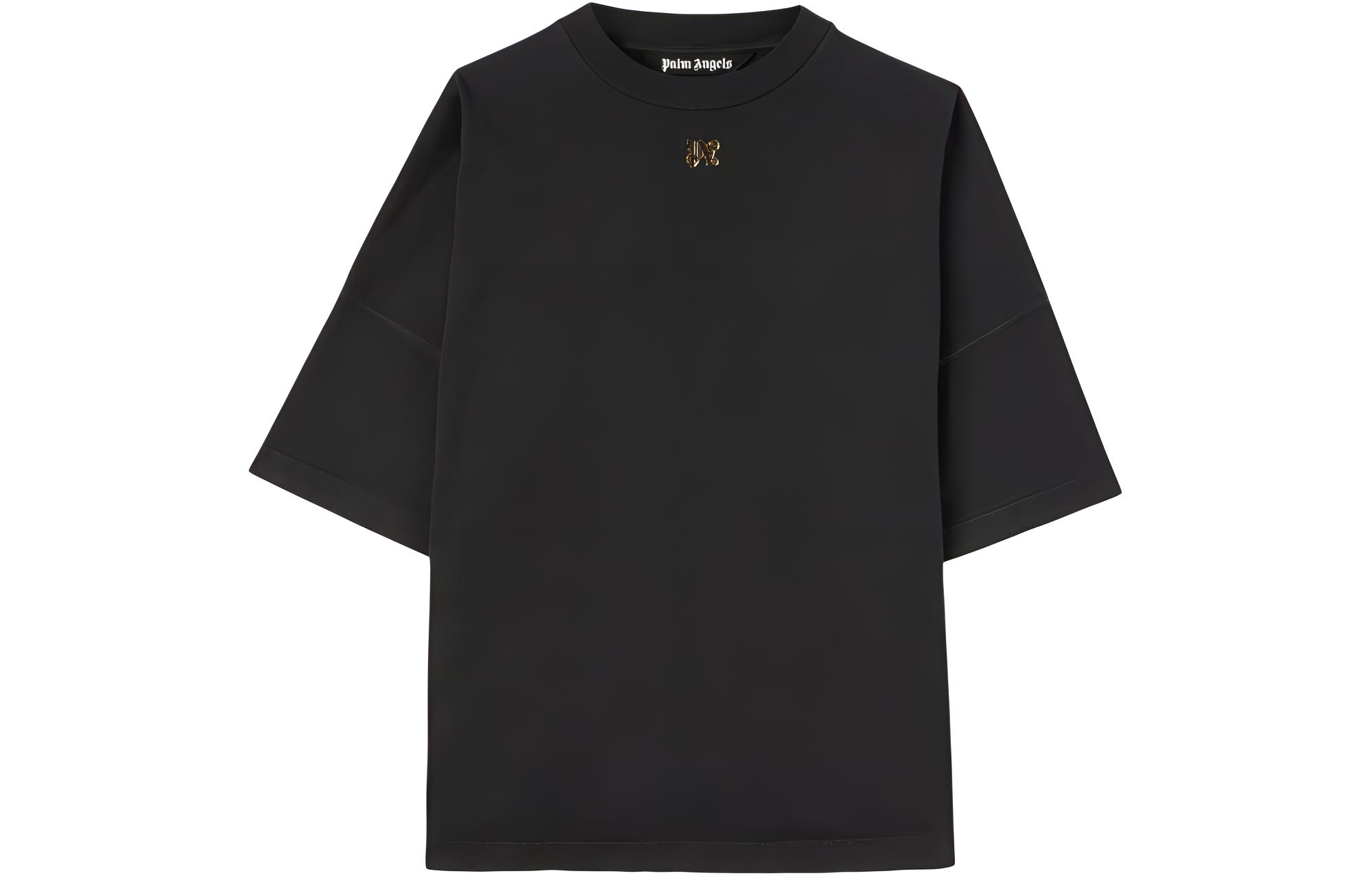 PALM ANGELS  Black Loose Fit T-Shirt with Smoke Effect Logo. PMAA002R24JER0011001