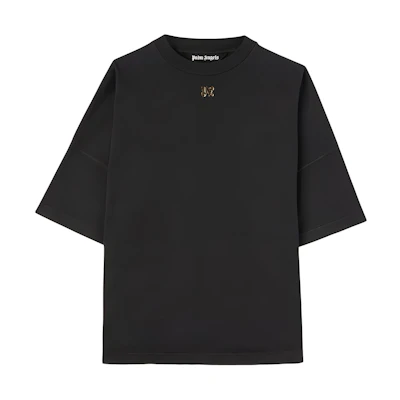 PALM ANGELS Black Loose Fit T-Shirt with Smoke Effect Logo. PMAA002R24JER0011001