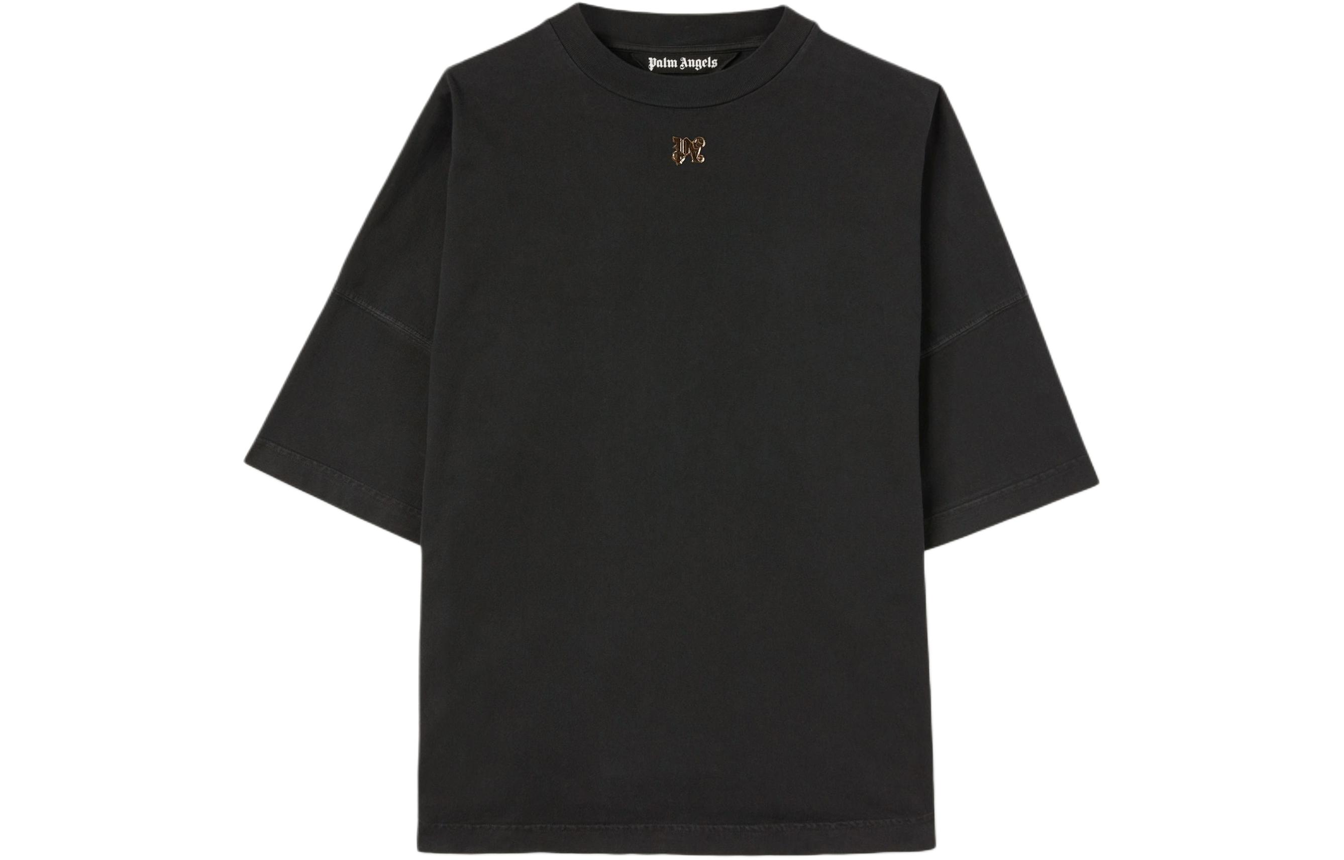PALM ANGELS  Black Loose Fit T-Shirt with Smoke Effect Logo. PMAA002R24JER0011001 圖 2