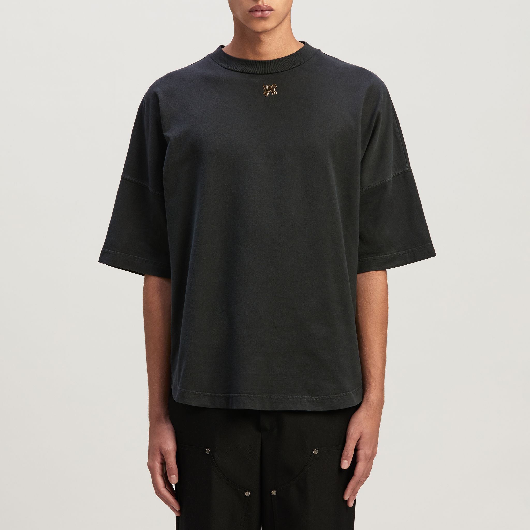 PALM ANGELS  Black Loose Fit T-Shirt with Smoke Effect Logo. PMAA002R24JER0011001 圖 3