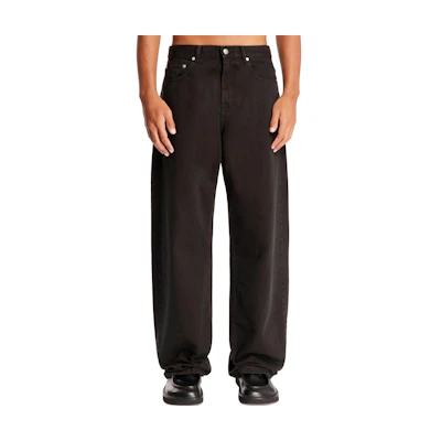 PALM ANGELS Black Mid-Waist Straight-Leg Zipper Jeans. PMYA041F24DEN0051010