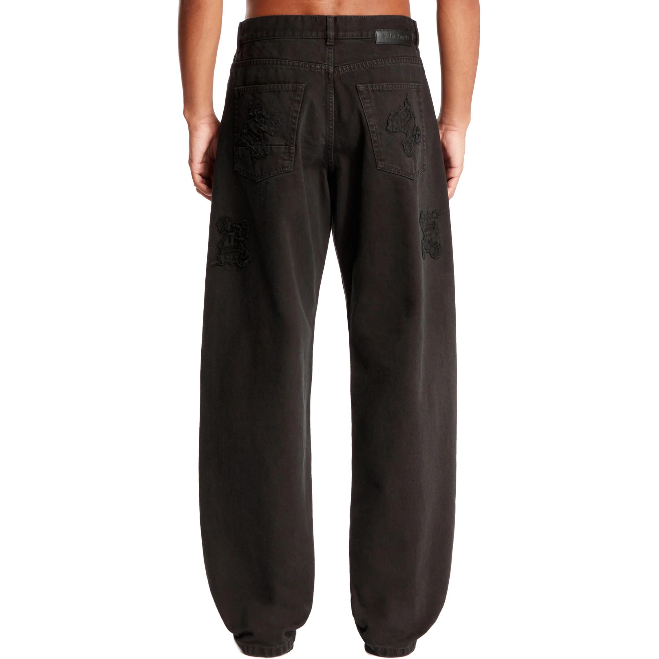 Lookbook PALM ANGELS  Black Mid-Waist Straight-Leg Zipper Jeans. PMYA041F24DEN0051010