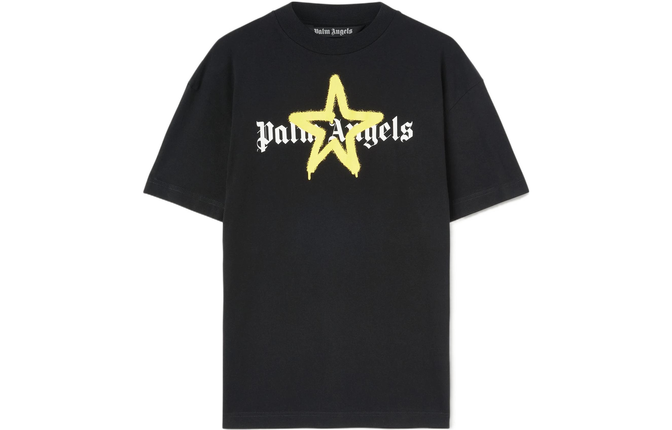Palm Angels  Black Star Spray Paint Print Crewneck T-Shirt. PMAA001C99JER0241018