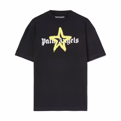 Palm Angels Black Star Spray Paint Print Crewneck T-Shirt. PMAA001C99JER0241018