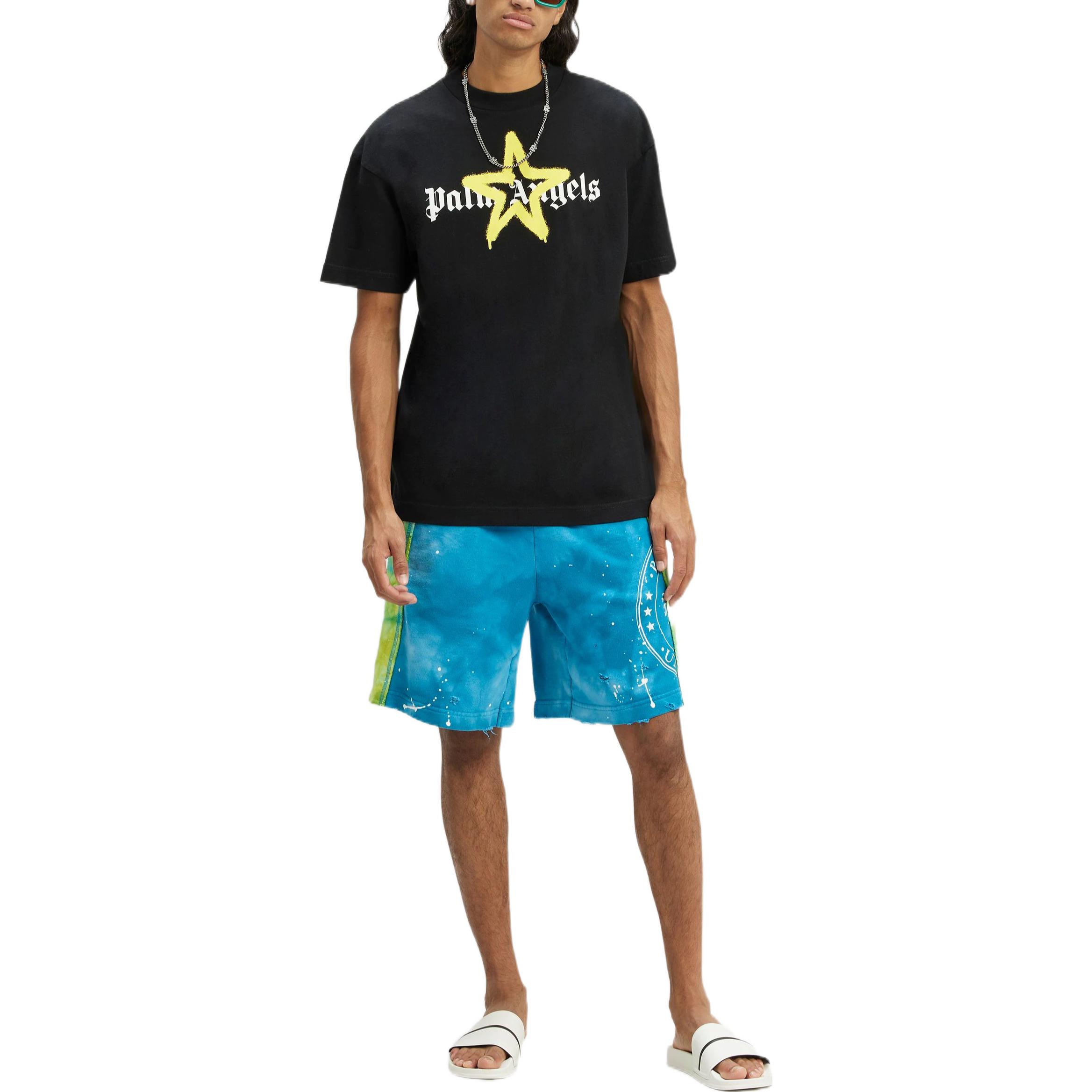 Shop 팜 엔젤스 블랙 스타 스프레이 페인트 프린트 크루넥 티셔츠. PMAA001C99JER0241018