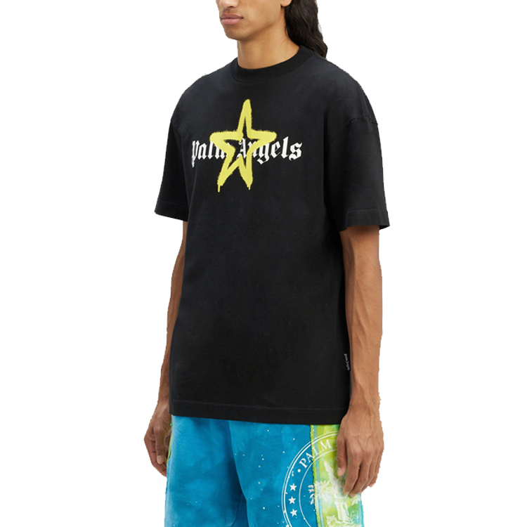 Details for 팜 엔젤스 블랙 스타 스프레이 페인트 프린트 크루넥 티셔츠. PMAA001C99JER0241018