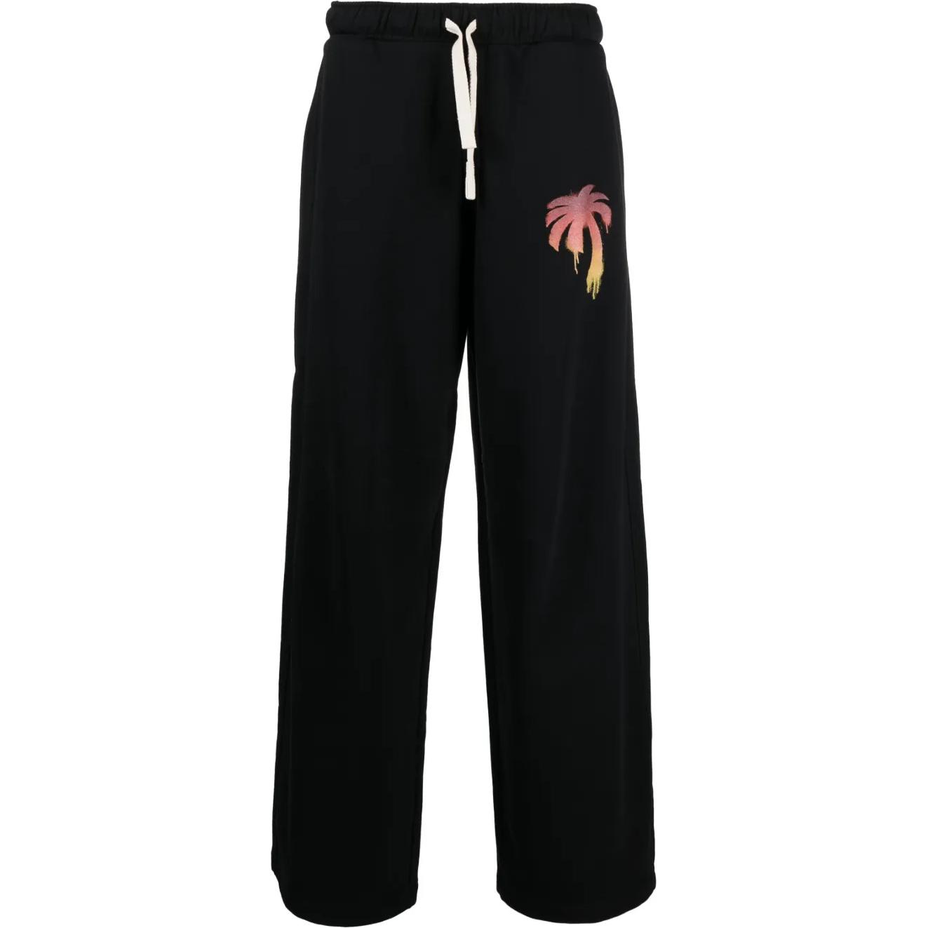 PALM ANGELS  Black Straight-Leg Cotton Casual Pants PMCH018F23FLE001