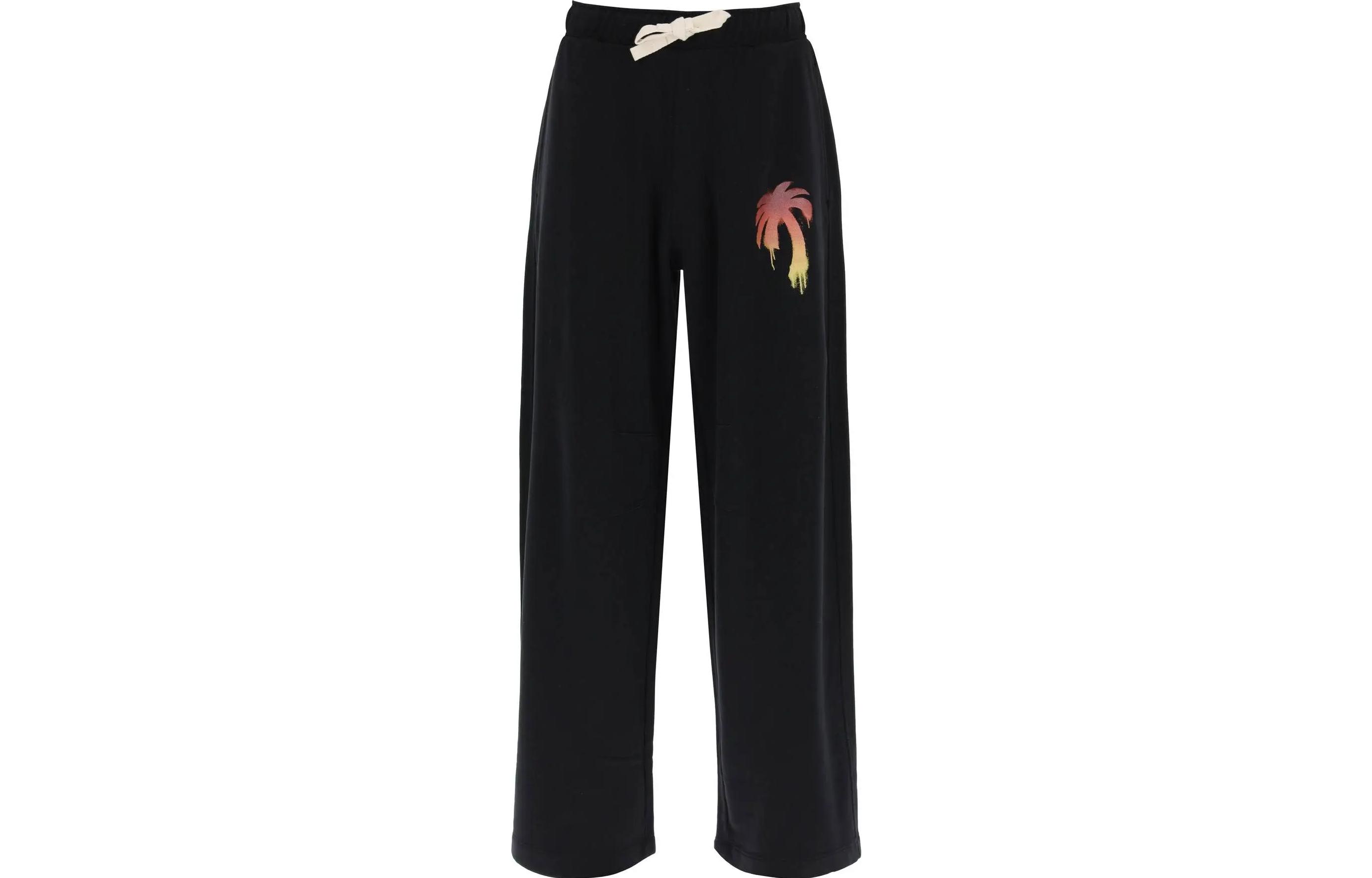 Order PALM ANGELS  Black Straight-Leg Cotton Casual Pants PMCH018F23FLE001