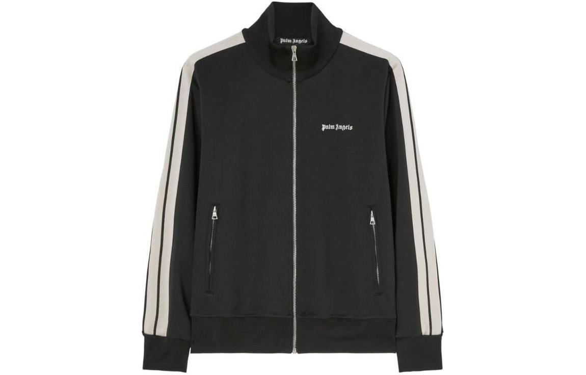 Palm Angels  Black Striped Zip-Up Track Jacket with Stand Collar PMBD058S24FAB0011003