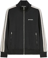 Palm Angels Black Striped Zip-Up Track Jacket with Stand Collar PMBD058S24FAB0011003 Palm Angels Black Striped Zip-Up Track Jacket with Stand Collar PMBD058S24FAB0011003