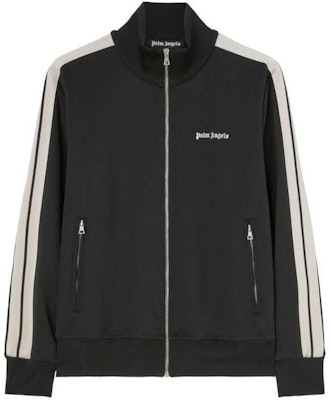 Chaqueta Negra Palm Angels de Pista con Cremallera y Cuello Alto a Rayas. PMBD058S24FAB0011003 Buy Chaqueta Negra Palm Angels de Pista con Cremallera y Cuello Alto a Rayas. PMBD058S24FAB0011003