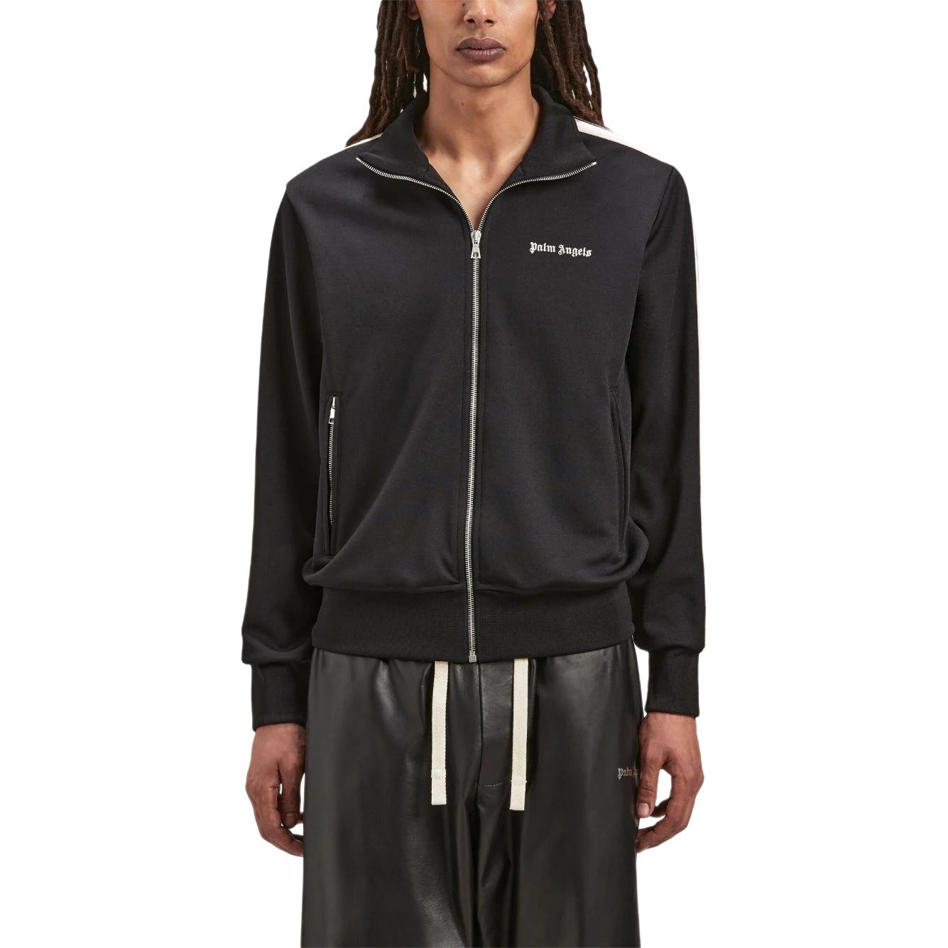 Shop Chaqueta Negra Palm Angels de Pista con Cremallera y Cuello Alto a Rayas. PMBD058S24FAB0011003