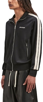 Chaqueta Negra Palm Angels de Pista con Cremallera y Cuello Alto a Rayas. PMBD058S24FAB0011003 Details for Chaqueta Negra Palm Angels de Pista con Cremallera y Cuello Alto a Rayas. PMBD058S24FAB0011003