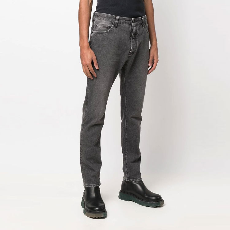 Shop Palm Angels  Distressed Straight-Leg Black Denim Jeans. PMYA012C99DEN0011001