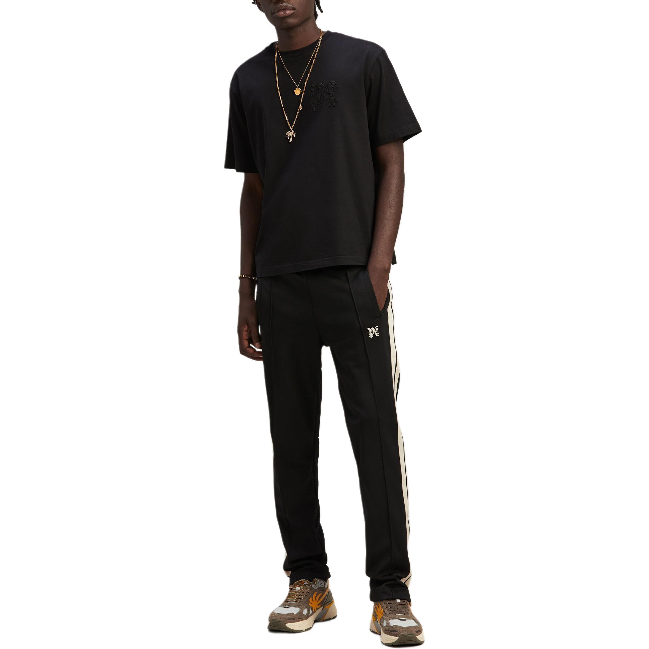 Lookbook PALM ANGELS  Embroidered Logo Track Pants with Striped Trim. PMCJ020R24FAB0011003