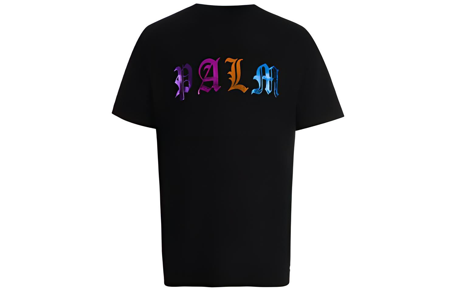 Palm Angels  Gothic Logo Print Black Short Sleeve T-Shirt PMAA001E20JER0071084