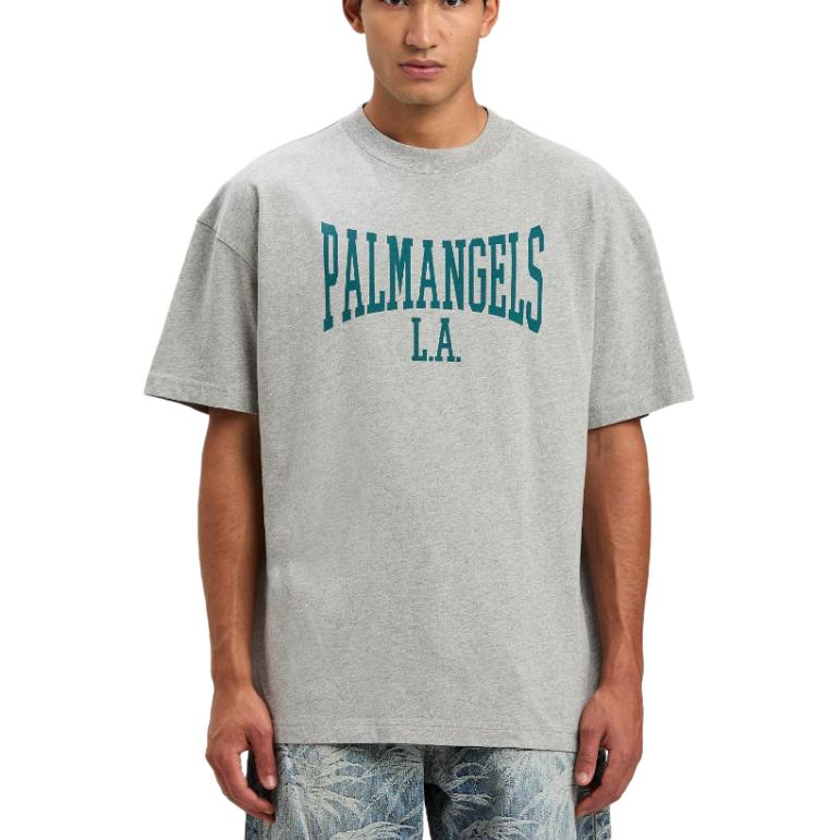 Shop Palm Angels  Graphic Print Oversized Tee Gray - Casual Streetwear Style PMAA001F24JER0060848