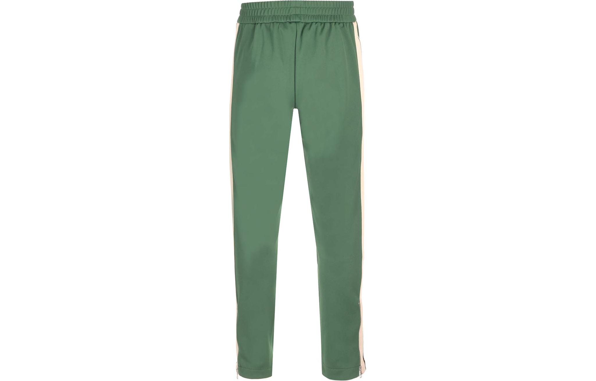 Lookbook Palm Angels  Green Knit Track Pants with Elastic Waist and Striped Design PMCJ020F23FAB0015701