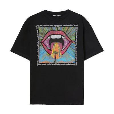 Palm Angels Grey Geometric Pattern Crewneck Slim Fit T-Shirt. PMAA072F23JER0041084