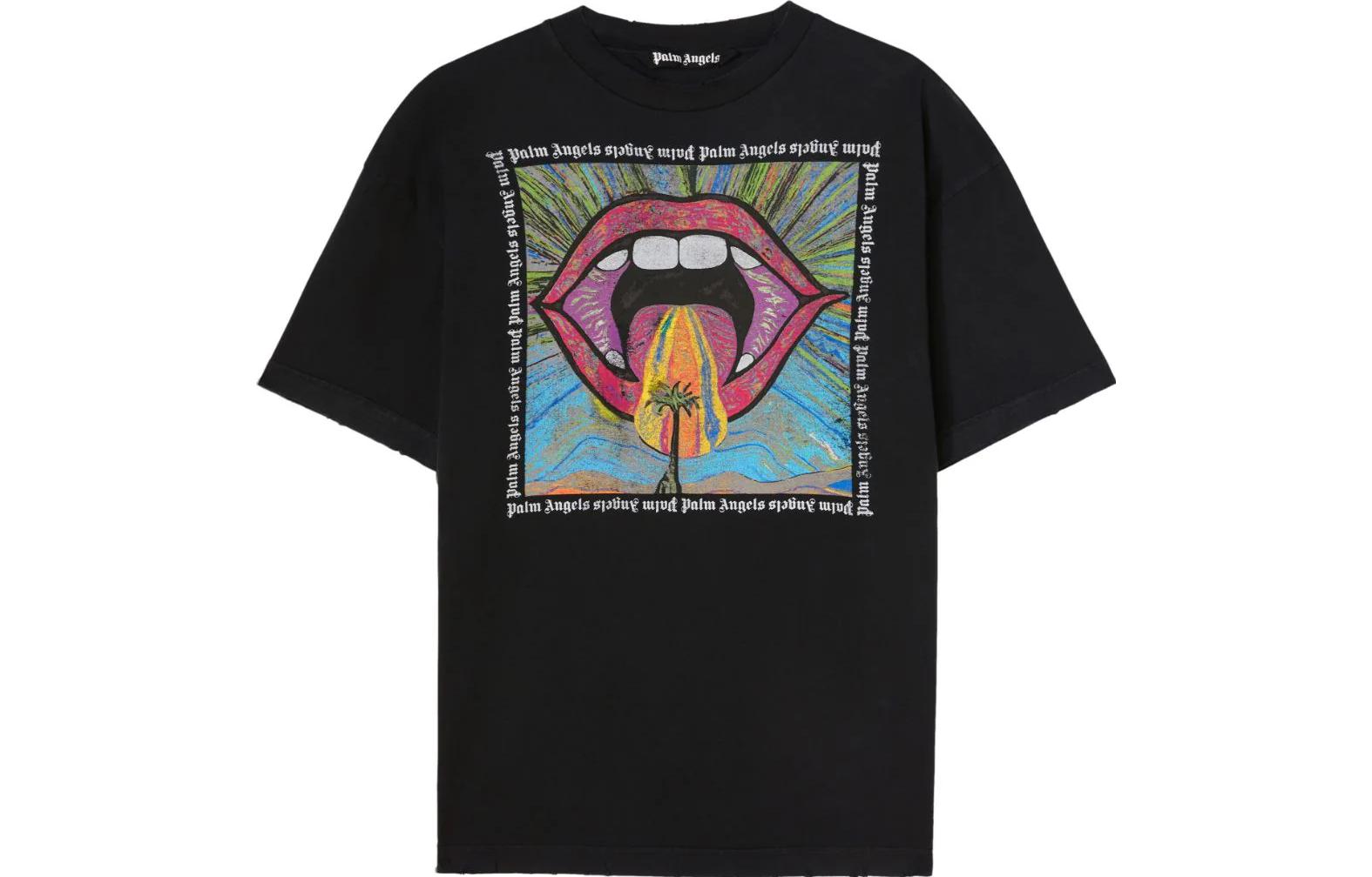 Order Palm Angels Camiseta Ajustada Gris de Patrón Geométrico Crewneck. PMAA072F23JER0041084