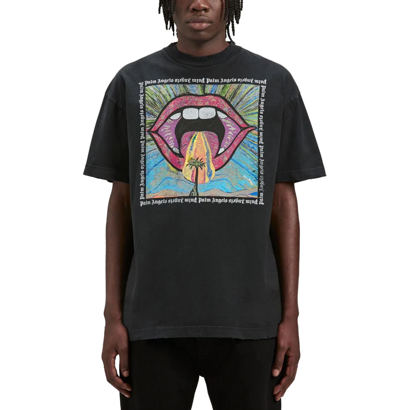 Shop Palm Angels Camiseta Ajustada Gris de Patrón Geométrico Crewneck. PMAA072F23JER0041084