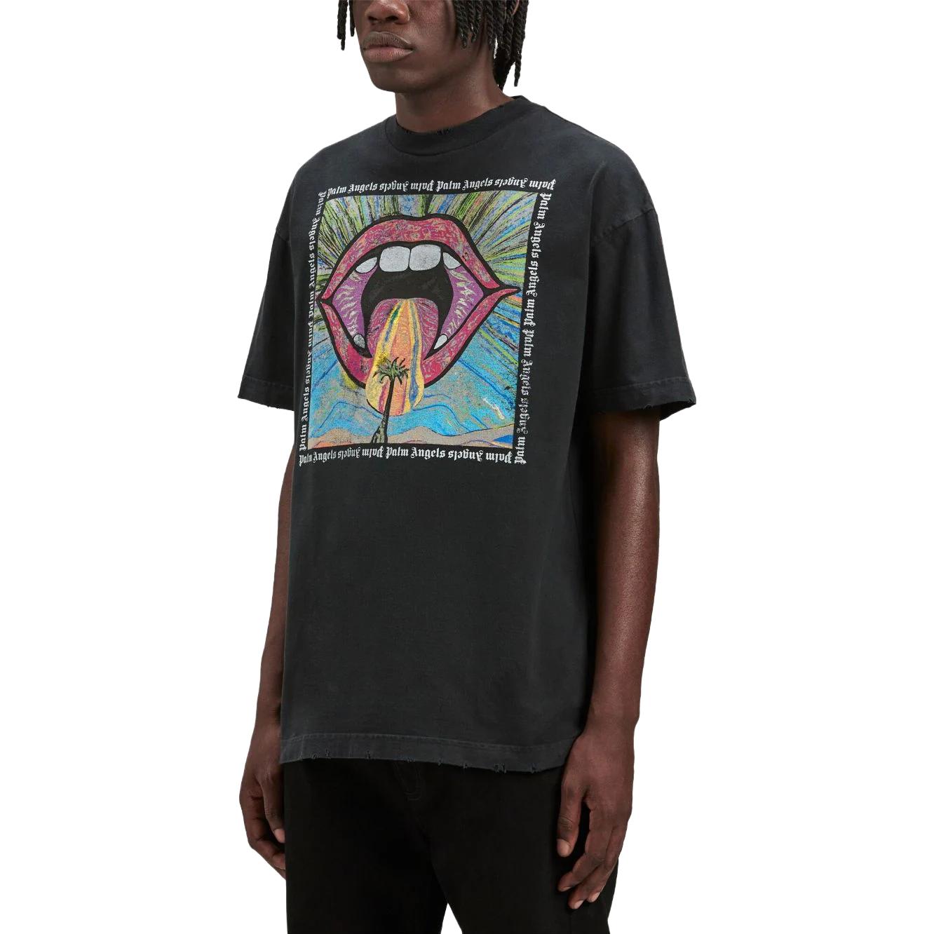 Details for Palm Angels Camiseta Ajustada Gris de Patrón Geométrico Crewneck. PMAA072F23JER0041084