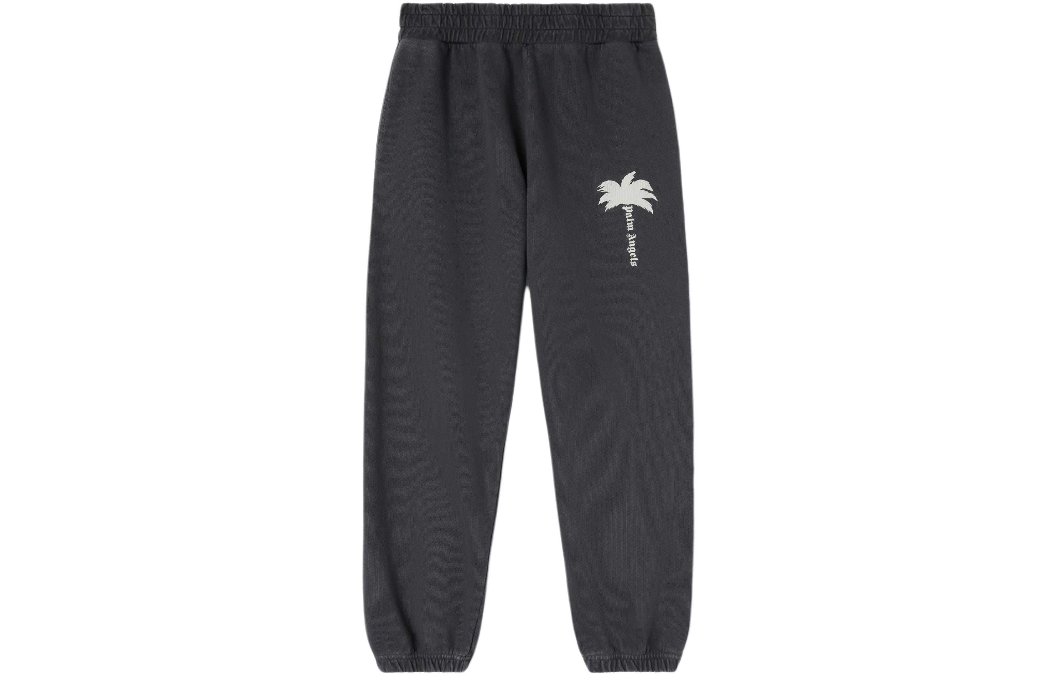 Palm Angels  Grey Jogger Pants with Palm Tree Print Design. PMCH011S24FLE0030703