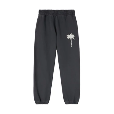 Palm Angels Grey Jogger Pants with Palm Tree Print Design. PMCH011S24FLE0030703