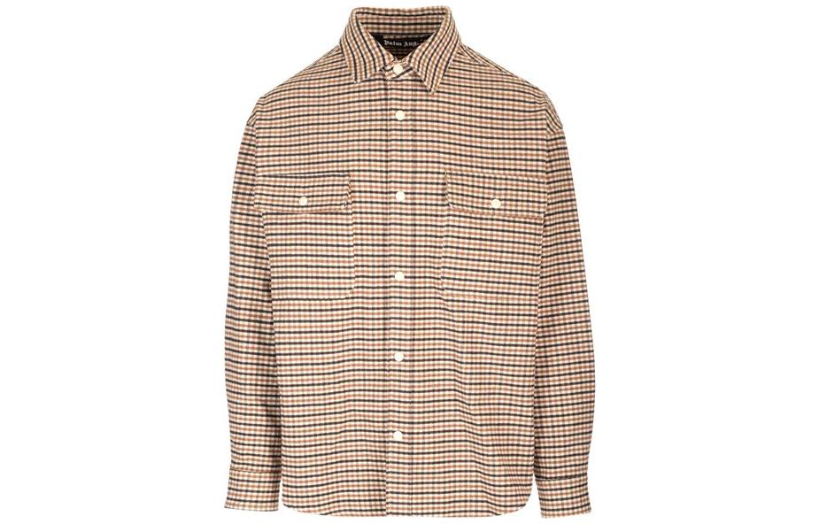 Palm Angels  Khaki Checkered Button-Down Long Sleeve Shirt PMES012F23FAB0046010