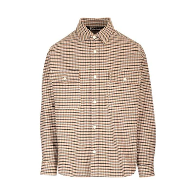 Palm Angels Khaki Checkered Button-Down Long Sleeve Shirt PMES012F23FAB0046010