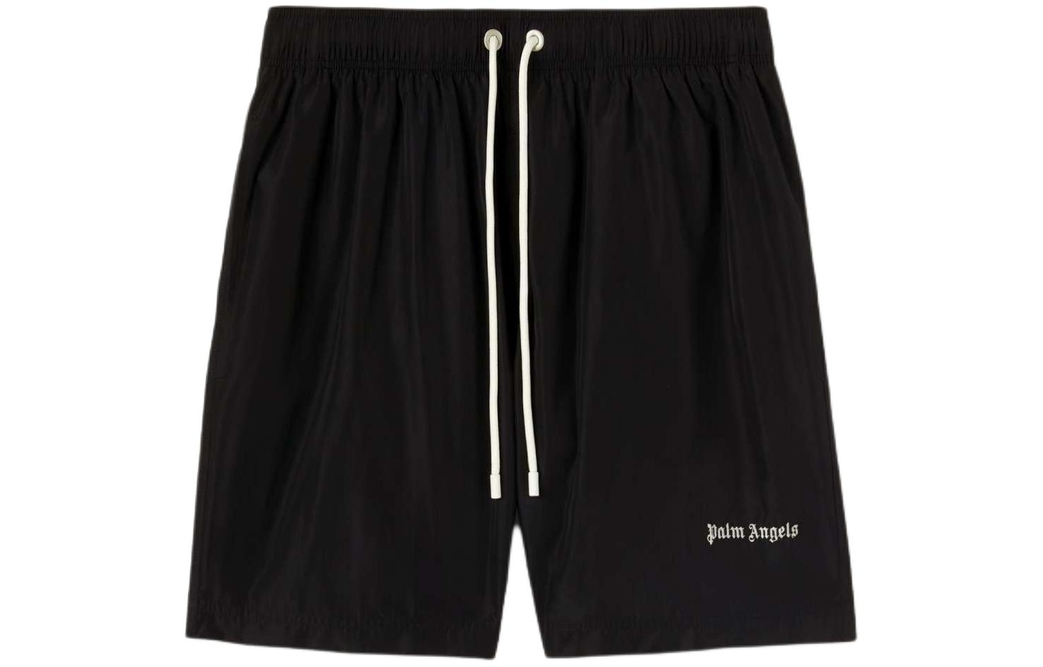 PALM ANGELS  Letter Print Swim Shorts Black with Elastic Waist and Pockets PMFD002S24FAB0011003