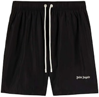 PALM ANGELS Letter Print Swim Shorts Black with Elastic Waist and Pockets PMFD002S24FAB0011003 PALM ANGELS Letter Print Swim Shorts Black with Elastic Waist and Pockets PMFD002S24FAB0011003