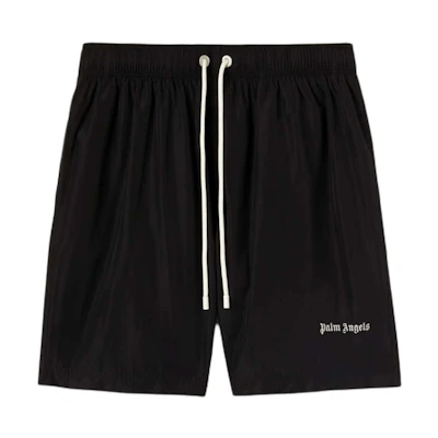 PALM ANGELS Letter Print Swim Shorts Black with Elastic Waist and Pockets PMFD002S24FAB0011003