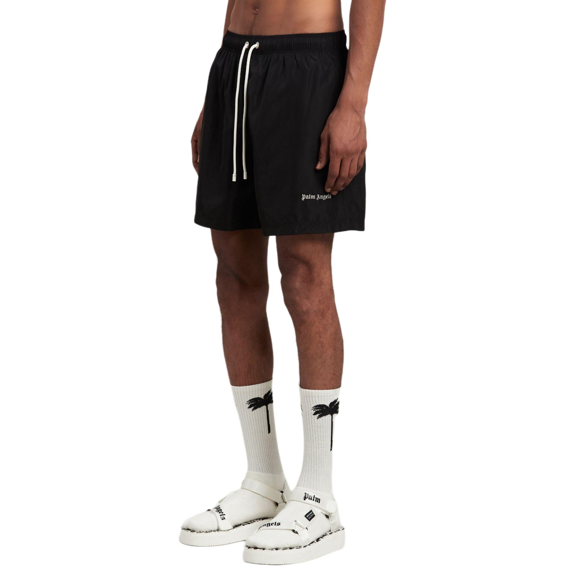 Purchase 棕榈天使字母印花黑色泳裤，弹性腰带带口袋 PMFD002S24FAB0011003