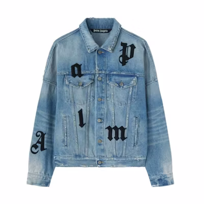 Palm Angels Light Blue Denim Jacket with Logo Patch and Button-Up Design. PMYE006F23DEN0014010